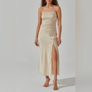 NWT ASTR The Label Cream Satin Formal Slip Dress Midi To Maxi Length Size XL
